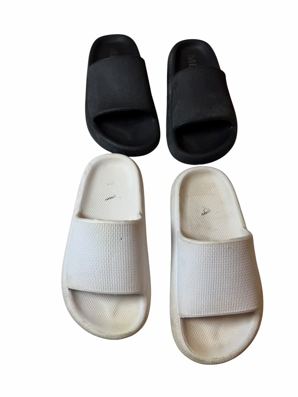 MIA Two-Tone Black and White Slide Sandals